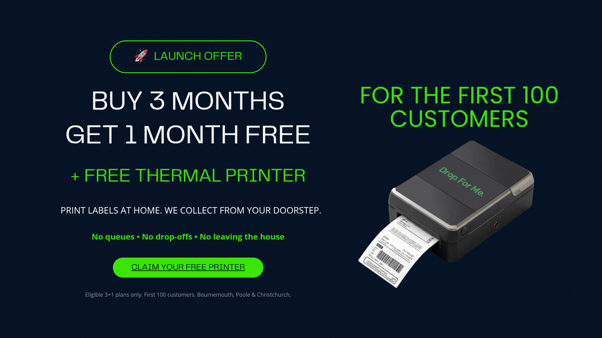 Drop For Me launch offer: pay for 3 months, get 1 month free and an eligible thermal printer offer